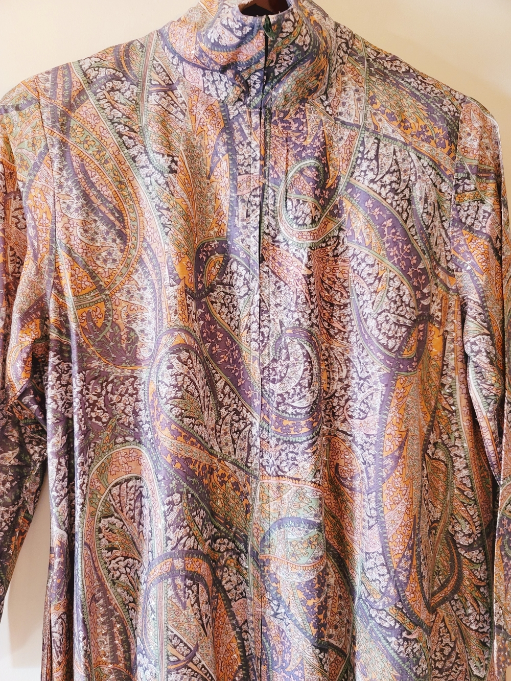LOUNGE CRAFT ORIGINAL, Vintage Paisley Maxi Dress in lavender and Orange Tones
